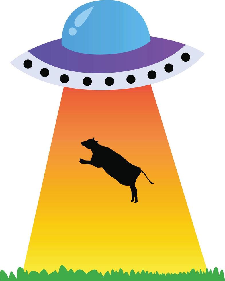 Ufo flying saucer picks up a cow vector