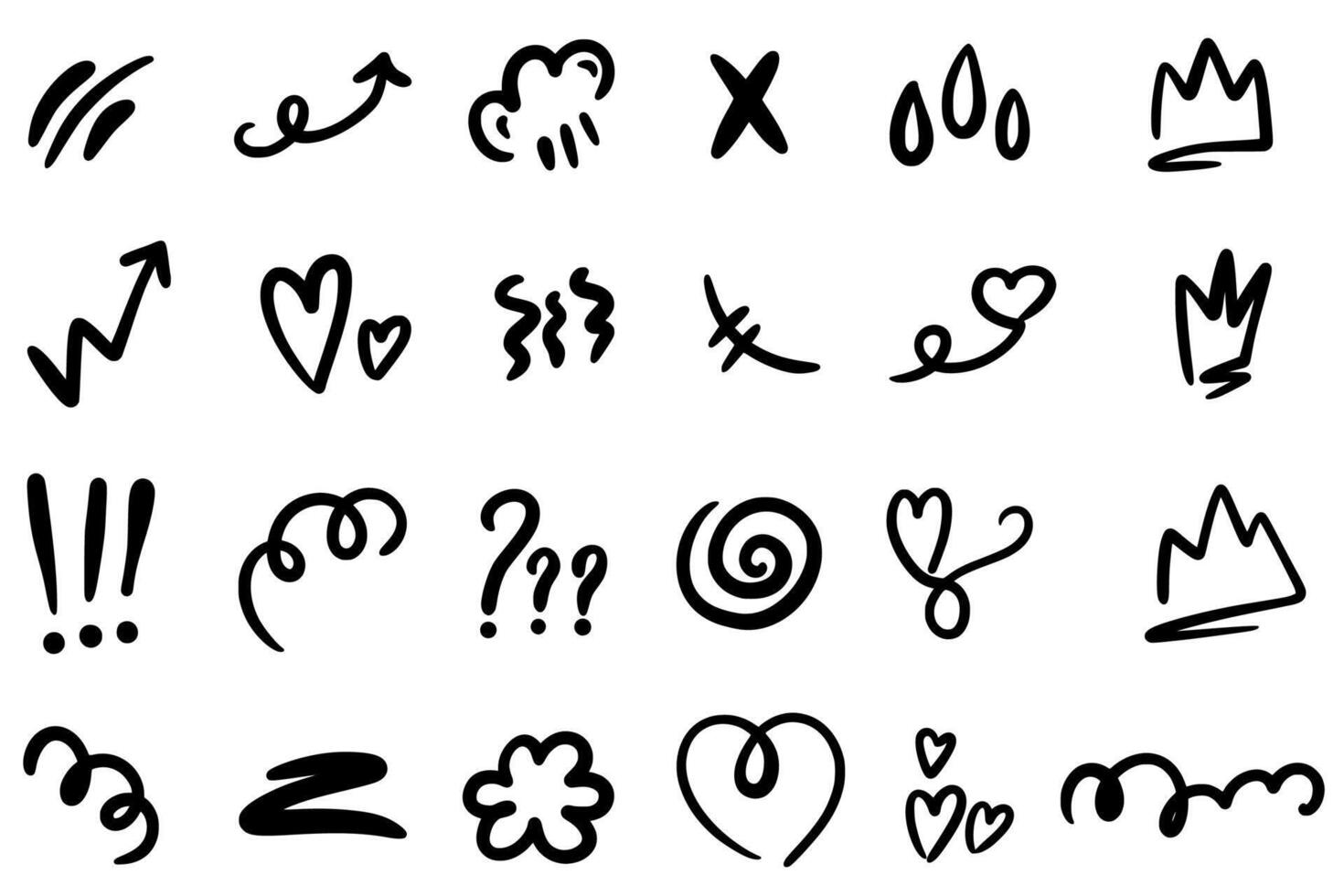 Set of blots. Signs and symbols. Squiggles. Doodle. Hand drawing. vector