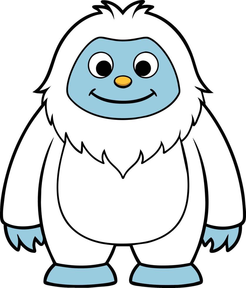 Cute Yeti , Playful Outline Illustration on Solid Background vector