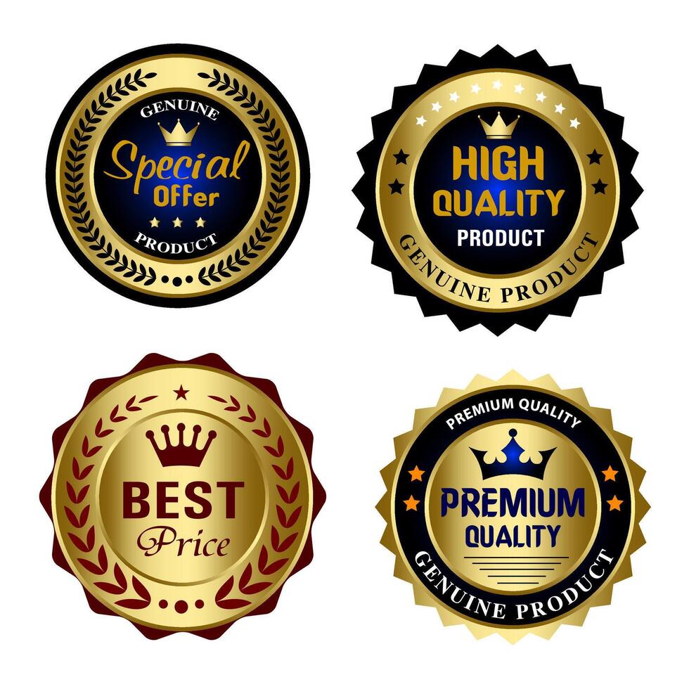 Set of Quality Badges and Labels Design Elements. Golden badge labels and laurel retro vintage collection. vector