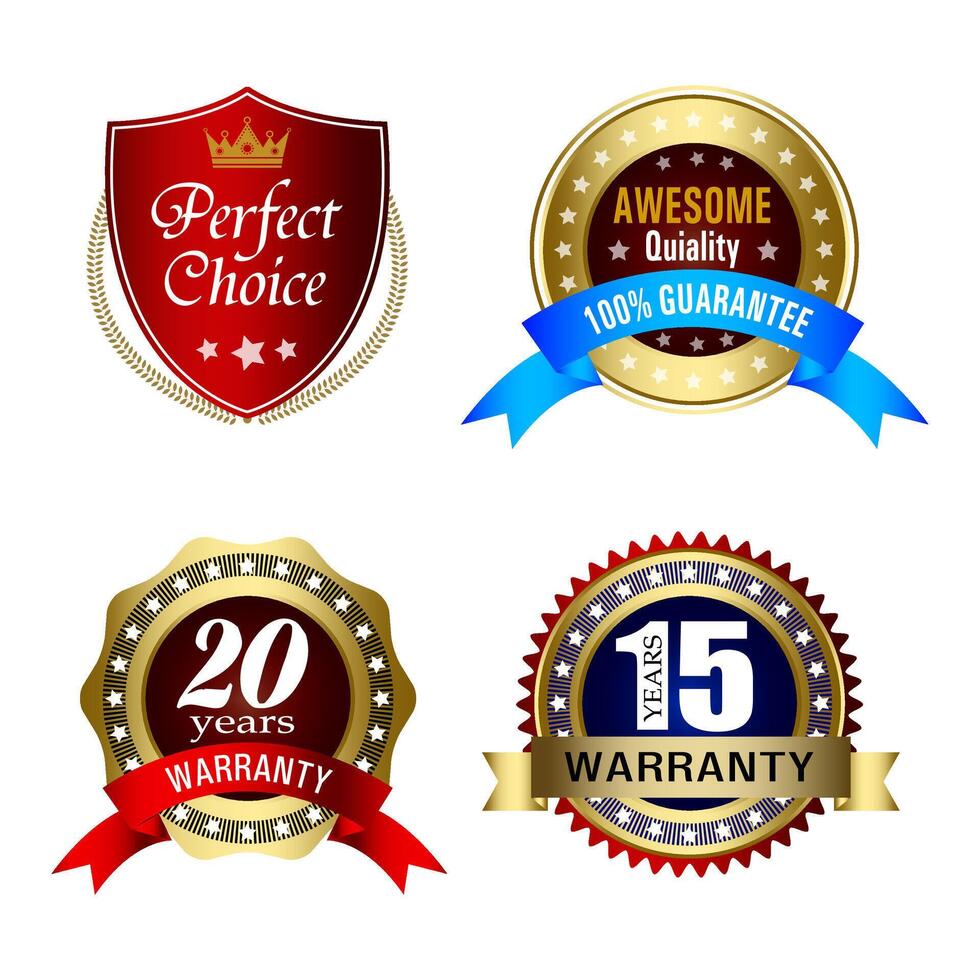 Set of Quality Badges and Labels Design Elements. Golden badge labels and laurel retro vintage collection. Emblem premium luxury logo in retro style arrows frames template badges collection. vector