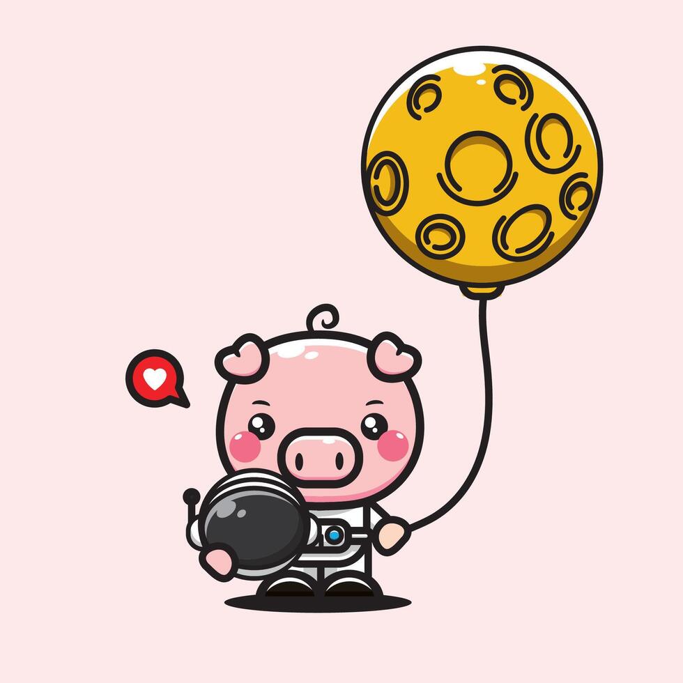 Cute cartoon illustrations of Astronout pigs and moon balloons vector