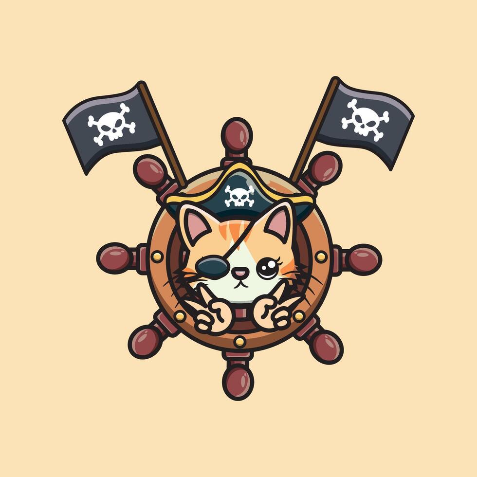 Funny illustrations of pirate cats and bombs vector