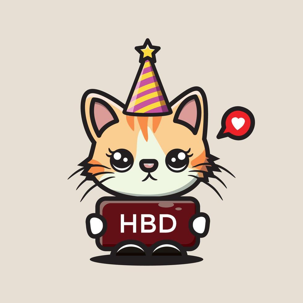 cute illustration of HBD cat vector