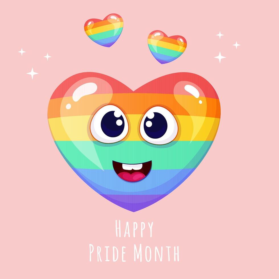 tarjeta con dibujos animados arco iris sonrisa corazón. póster, bandera con lgbtq orgullo mes símbolo vector