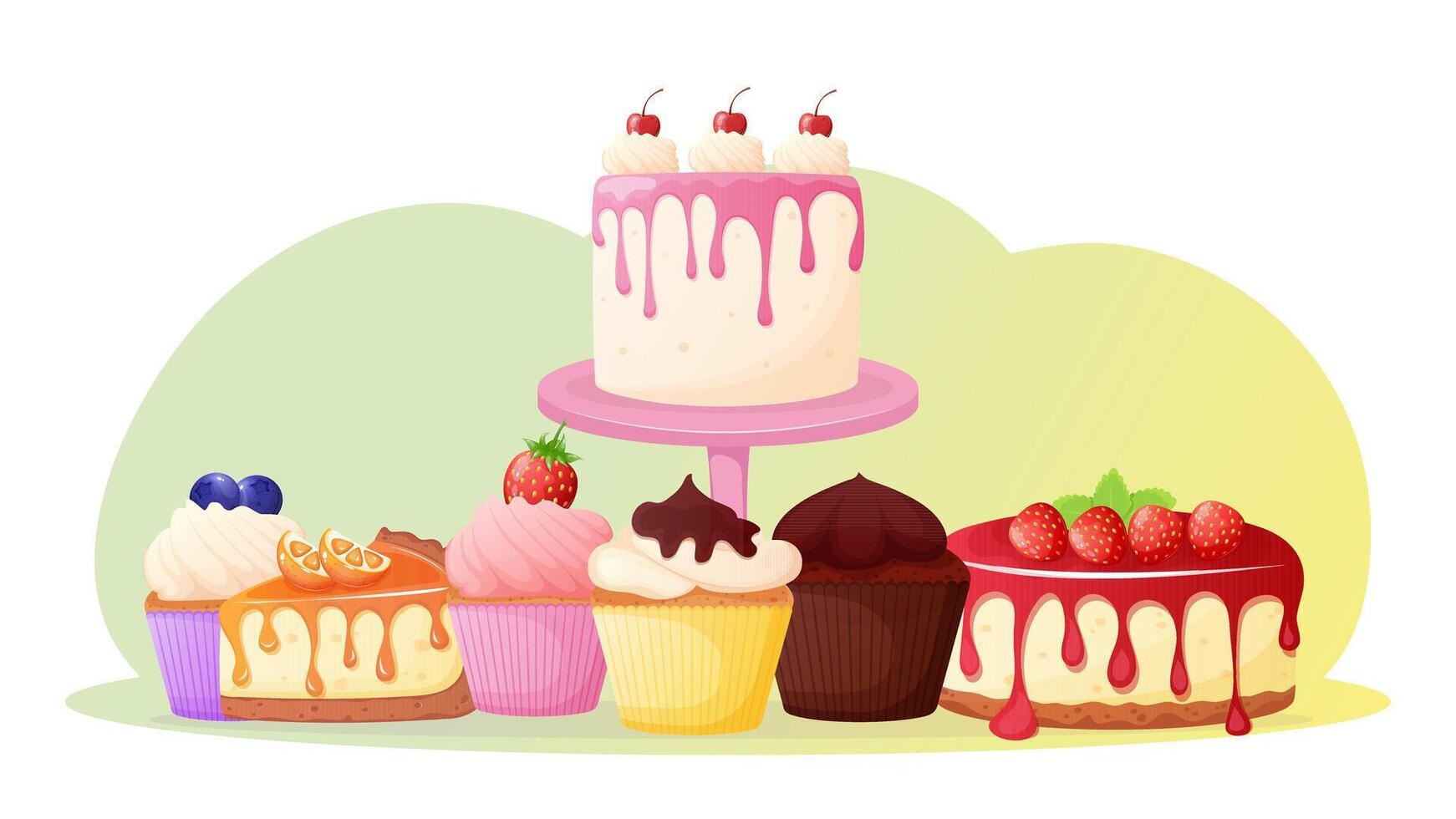 Sweet shop web banner concept with different dessert vector