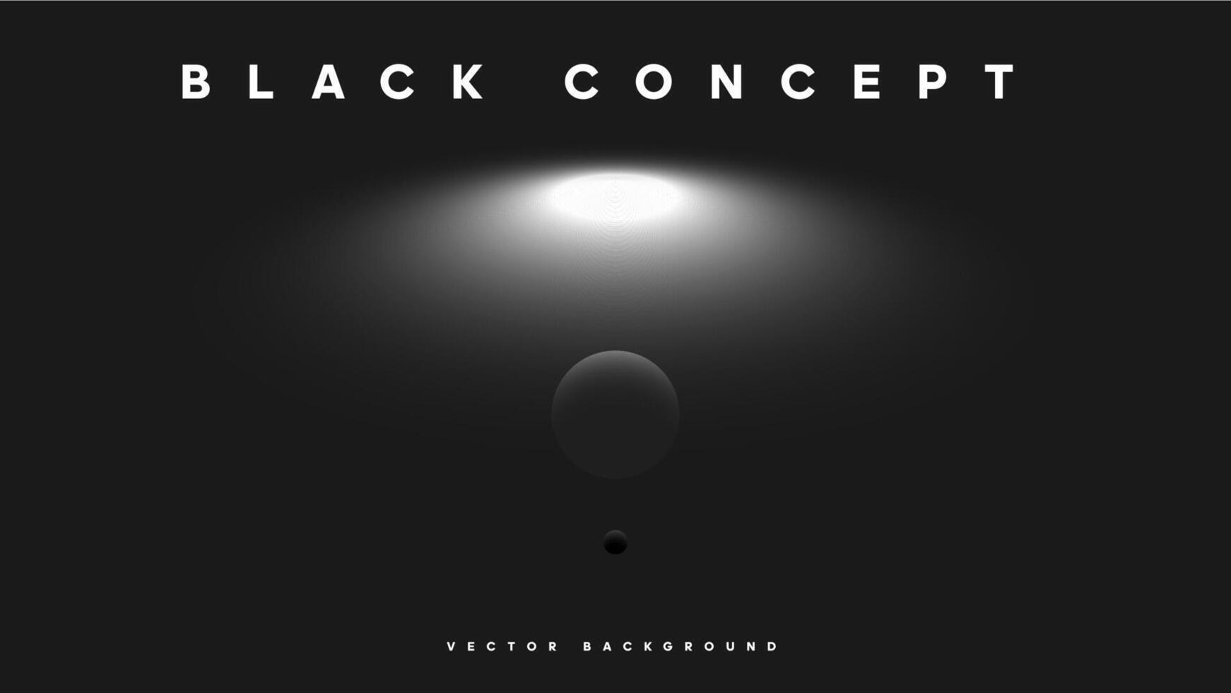 Minimalist black background with a heavenly bodys and glowing light source. Dark wallpaper design for banner, science or art exhibition, poster, brochure, presentation, etc. vector