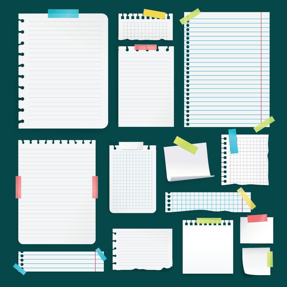 a collection of paper notepads and sticky notes vector