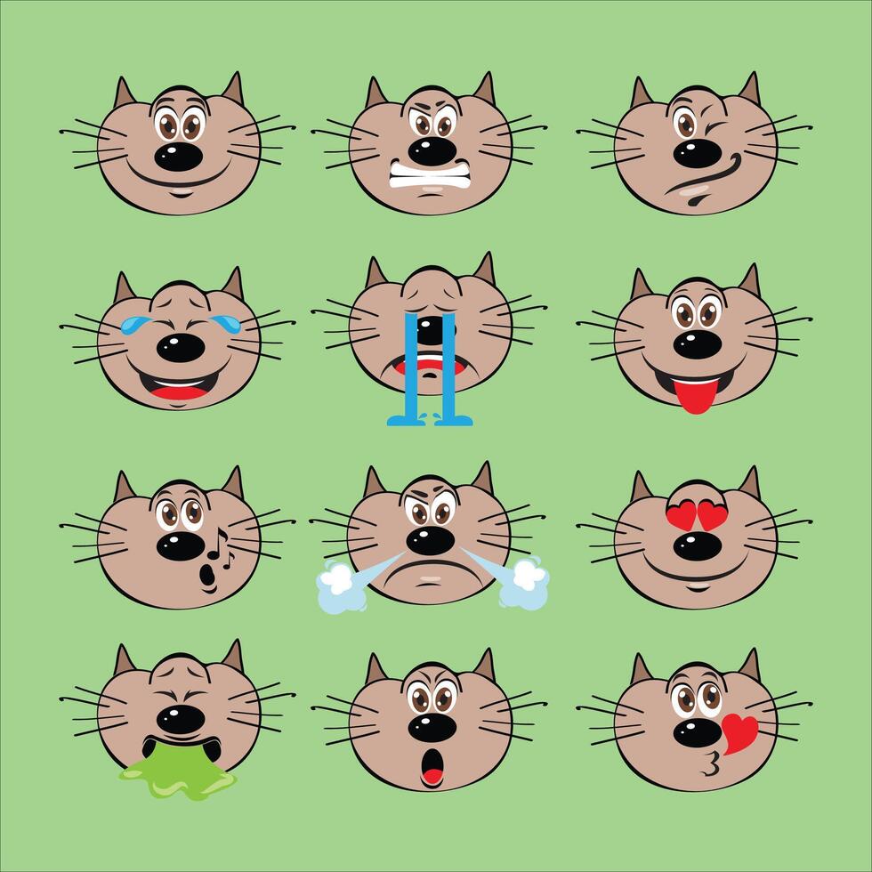 cartoon cat faces with different expressions vector