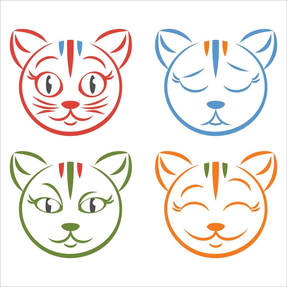 four different cat faces with different expressions vector