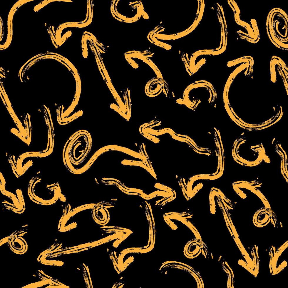 seamless pattern of yellow grunge arrows on a black background vector