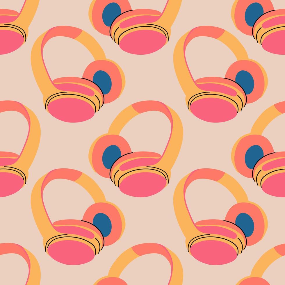 Seamless pattern headphones. Sound background. vector
