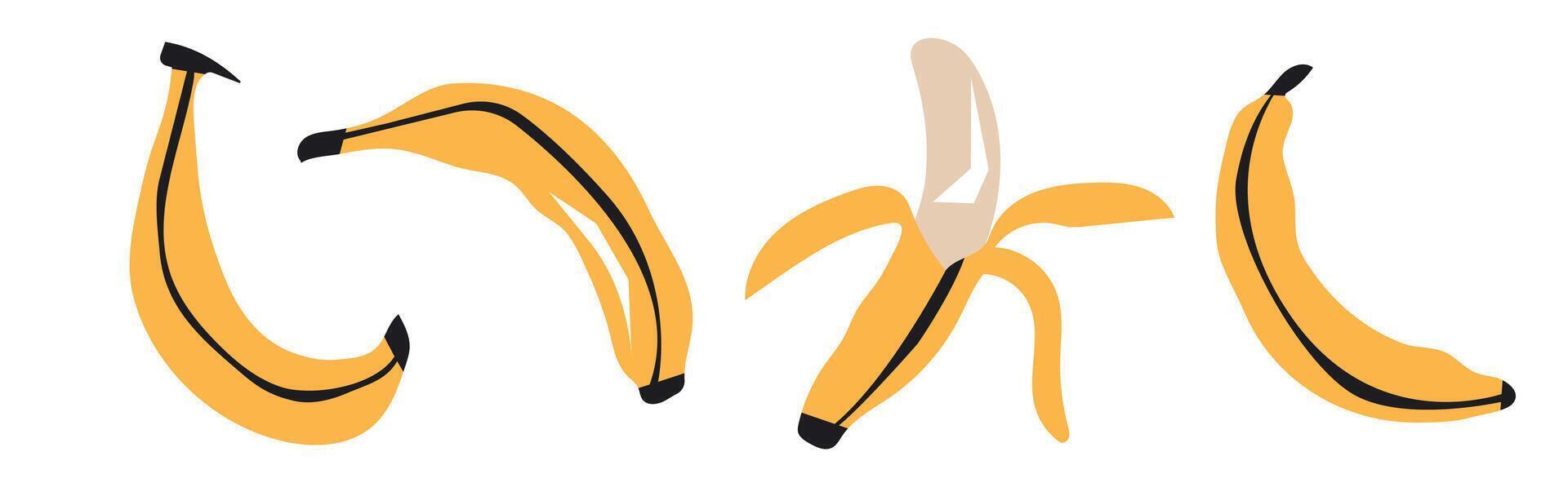 Set of abstract banana. Simple banana. Contemporary trendy illustration. Fruit collection design for interior, poster, cover, banner. All elements are isolated. vector
