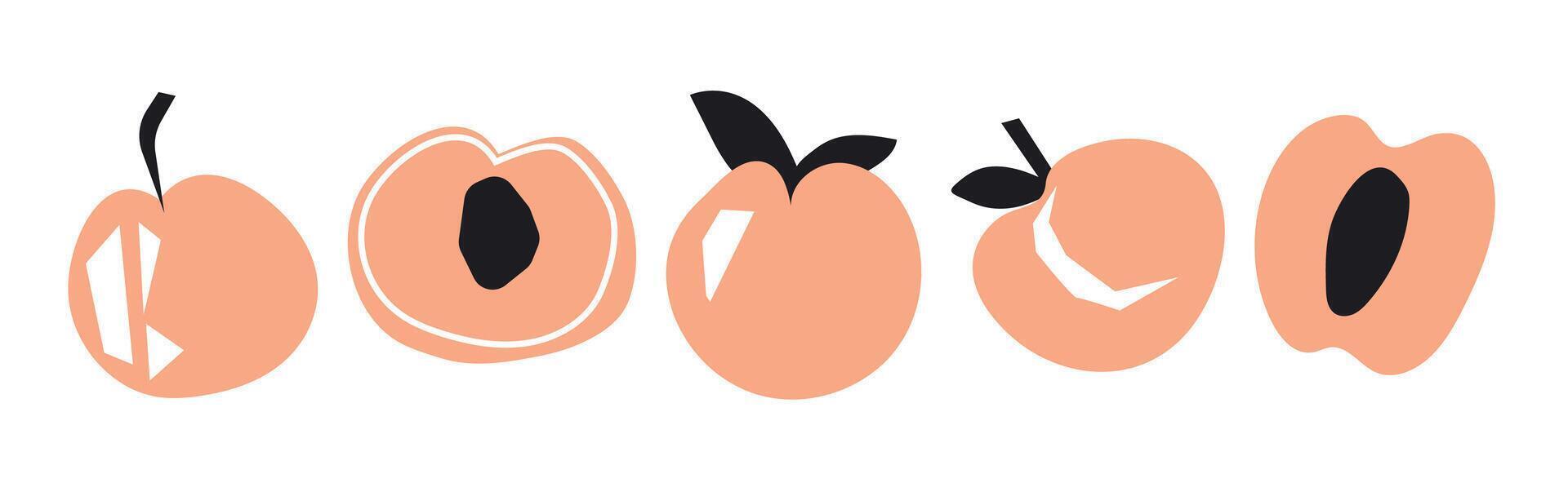 Set of abstract peach. Simple peach. Contemporary trendy illustration. Fruit collection design for interior, poster, cover, banner. All elements are isolated. vector