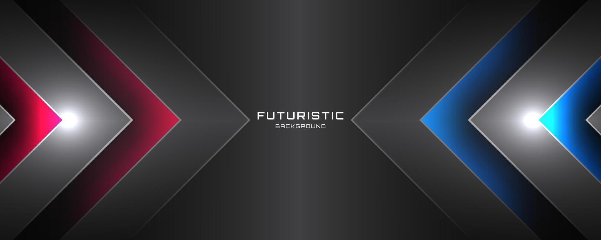3D black techno background overlap layer on dark space with red blue light lines effect decoration. Graphic design element power style. Arrows shape concept for web, flyer, card, cover, or brochure vector