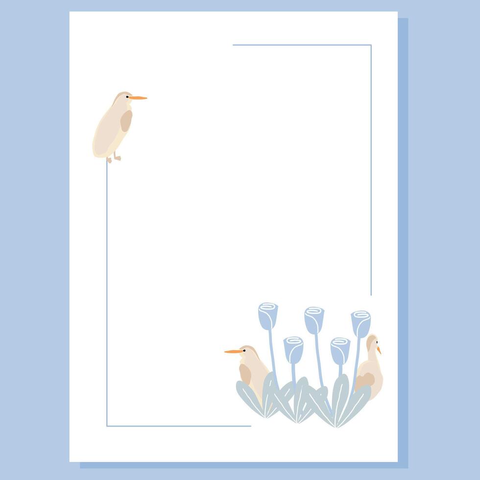 Vertical Card with Soft Blue Birds and Flowers vector