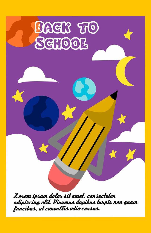 Back to school, online school banner, poster. Yellow backpack with school supplies on the background of a checkered paper with different doodle scientific icons, illustration vector