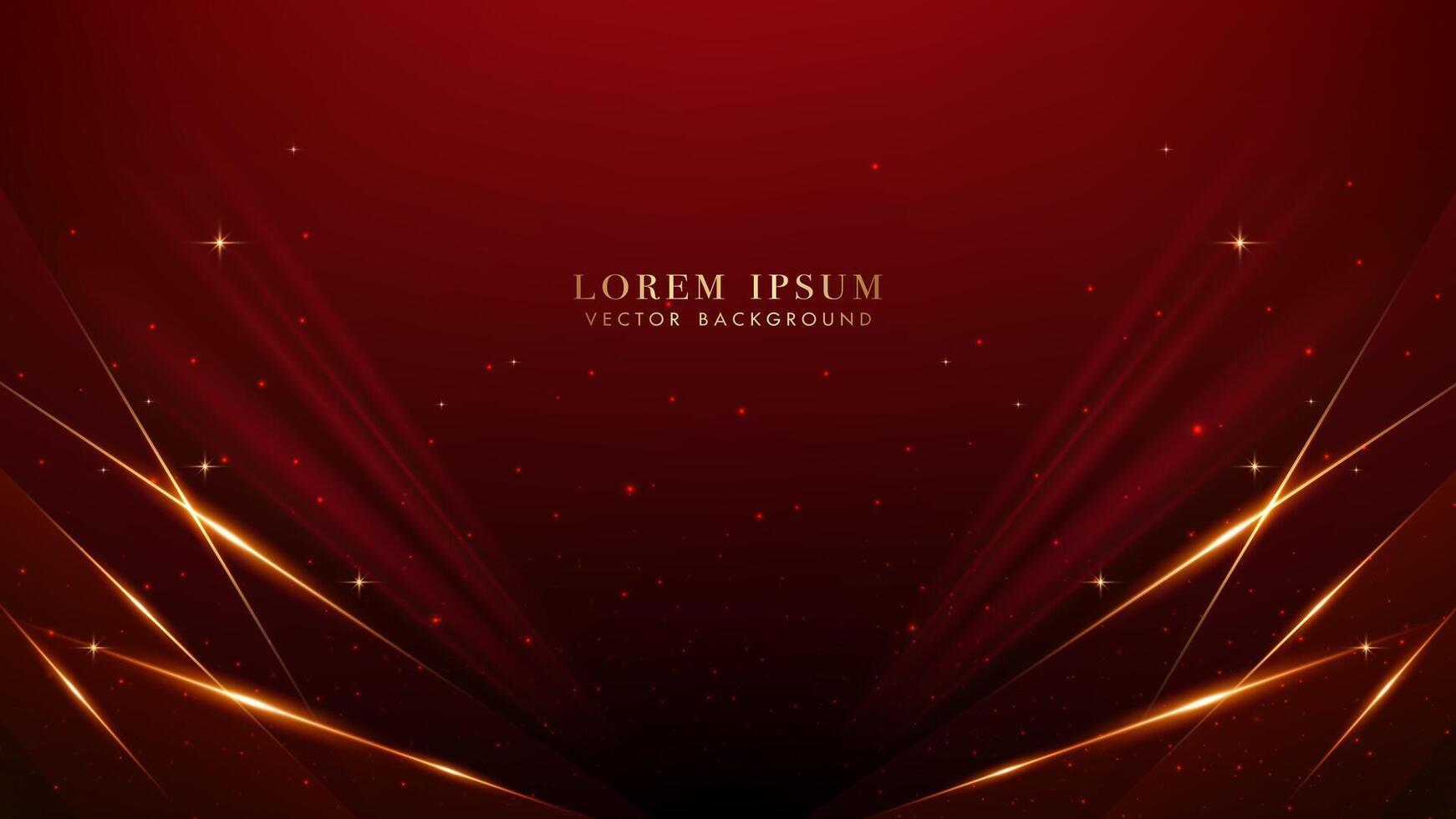 Red luxury background with golden lines, glowing lines elegant shine and glittering light effects elements. Elegant style design vector