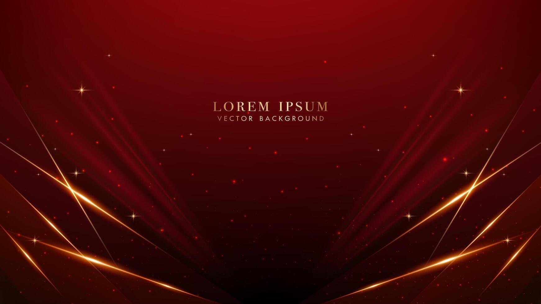 Red luxury background with golden lines, glowing lines elegant shine and glittering light effects elements. Elegant style design vector