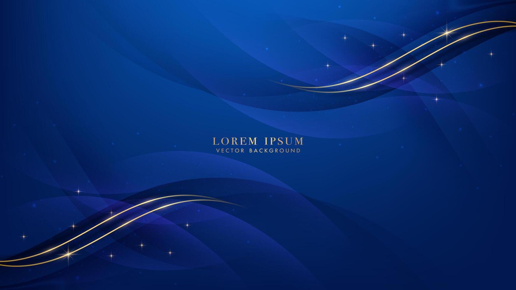 Golden line with curve light effect, shiny dots and sparkling light effect elements decoration on blue background. Luxury style design vector