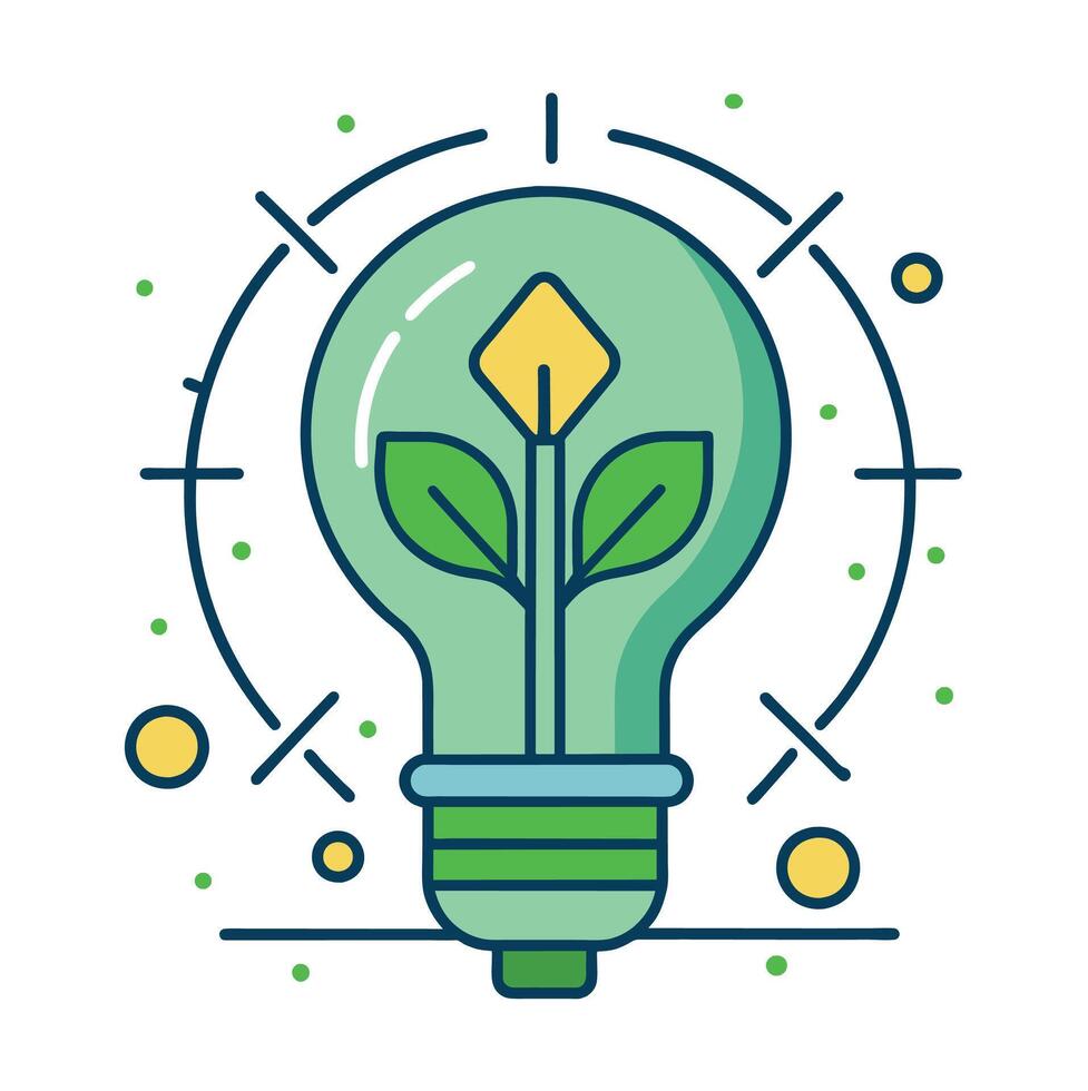 Light Bulb With Plant Inside Outline illustration Comic Style Bulb illustration Creative Idea Logo vector