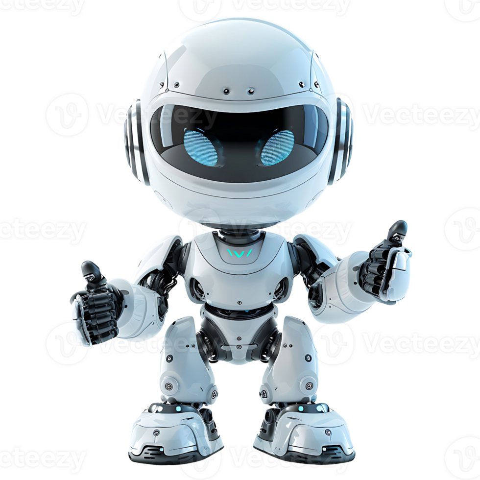 Cute ai robot chatbot thumbs up on isolated transparent background png