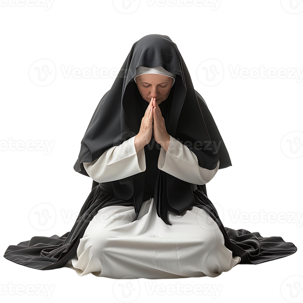 Nun praying on isolated transparent background png