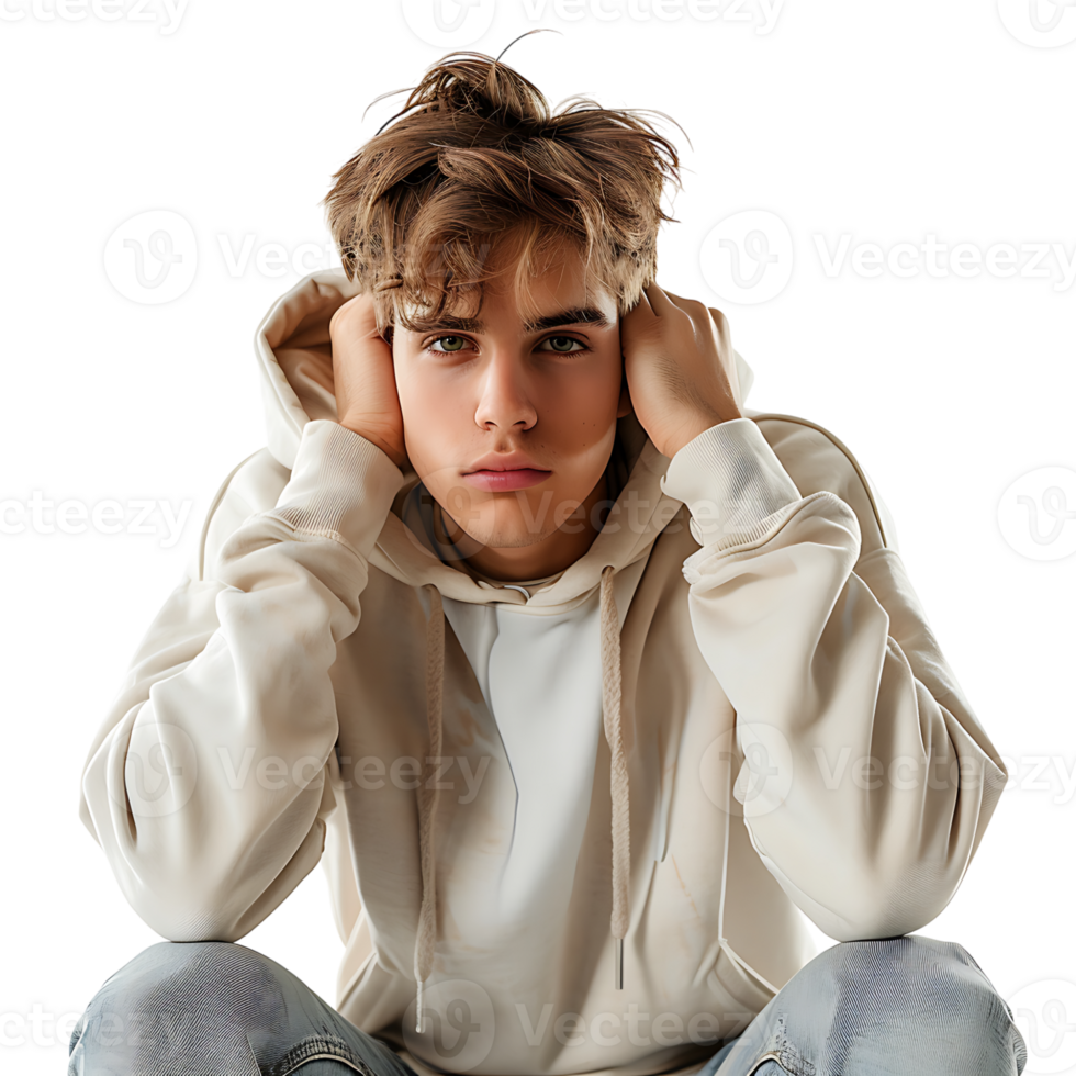 Sad young guy posing on isolated transparent background png
