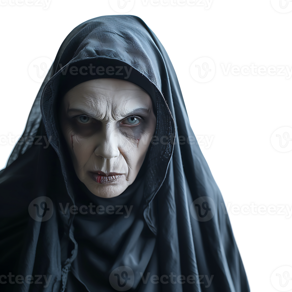 Evil scary nun on isolated transparent background png