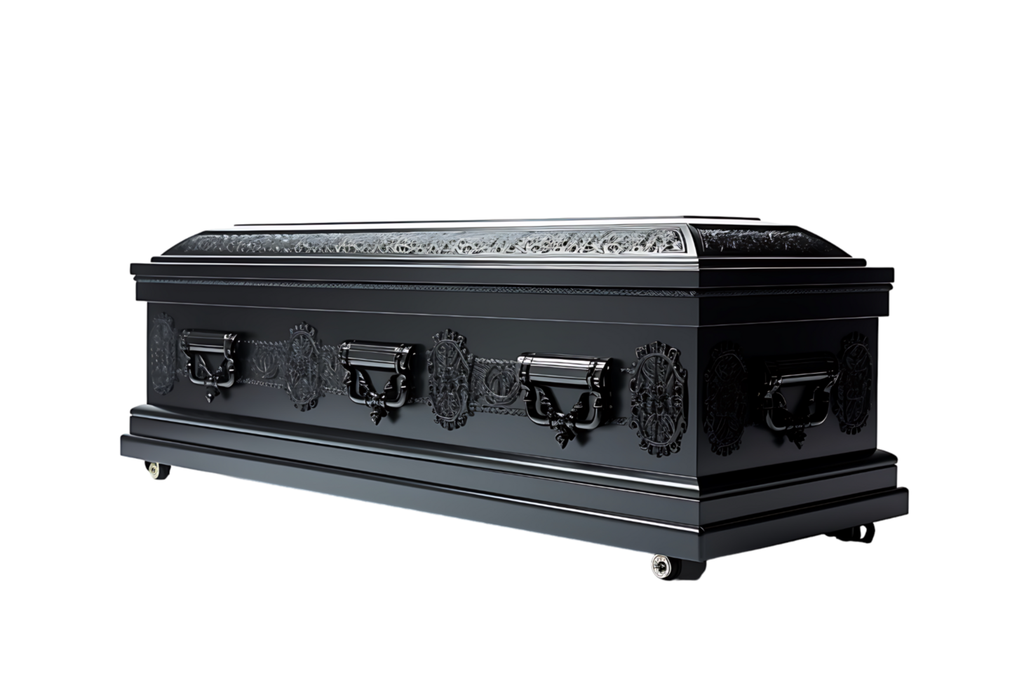 Opened wooden coffin on isolated transparent background png