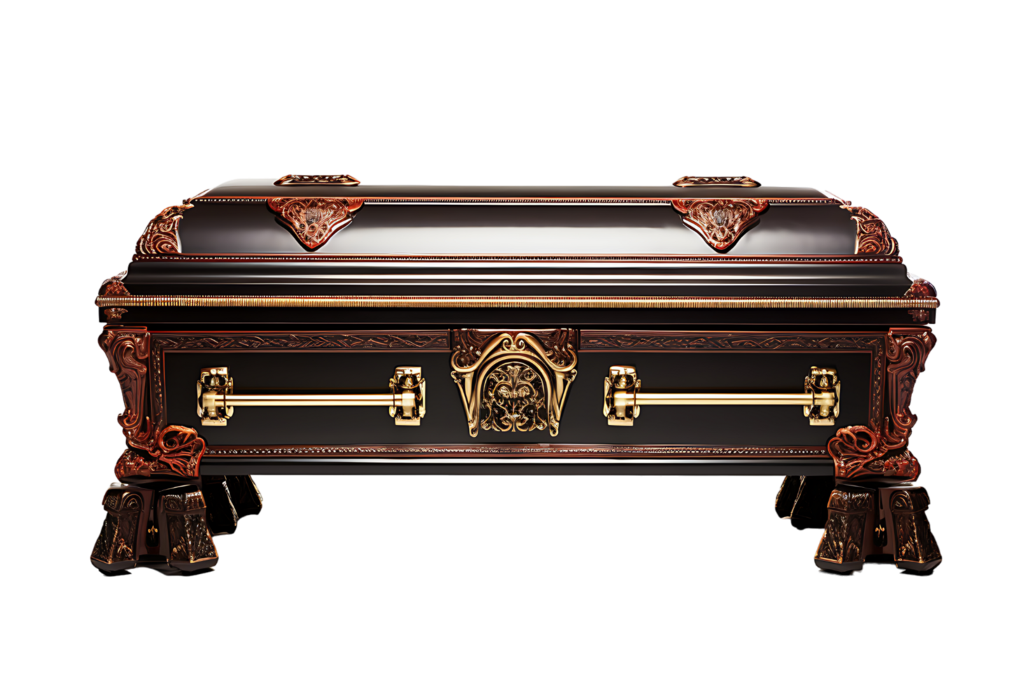 Opened wooden coffin on isolated transparent background png