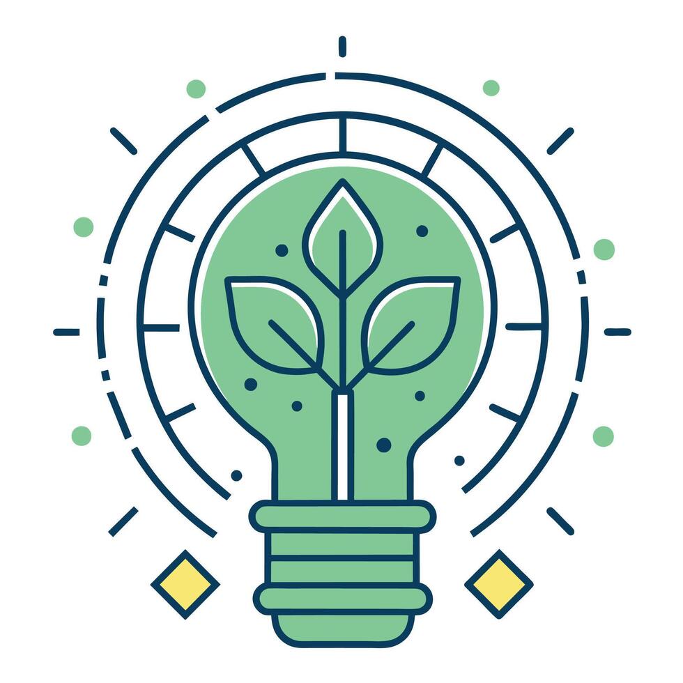 Light Bulb With Plant Inside Outline illustration Comic Style Bulb illustration Creative Idea Logo vector