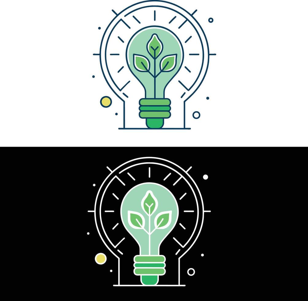 Light Bulb With Plant Inside Outline illustration Comic Style Bulb illustration Creative Idea Logo vector