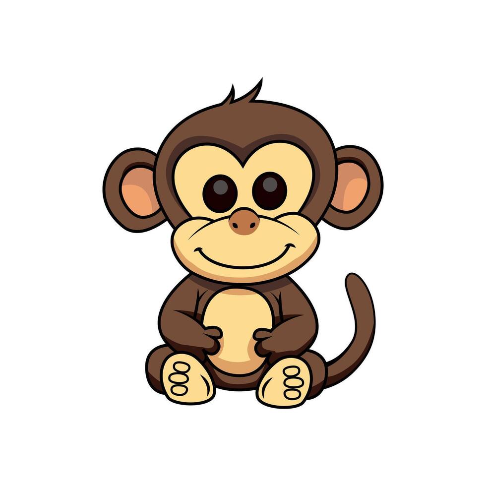 Cute monkey illustration design isolated in white background vector