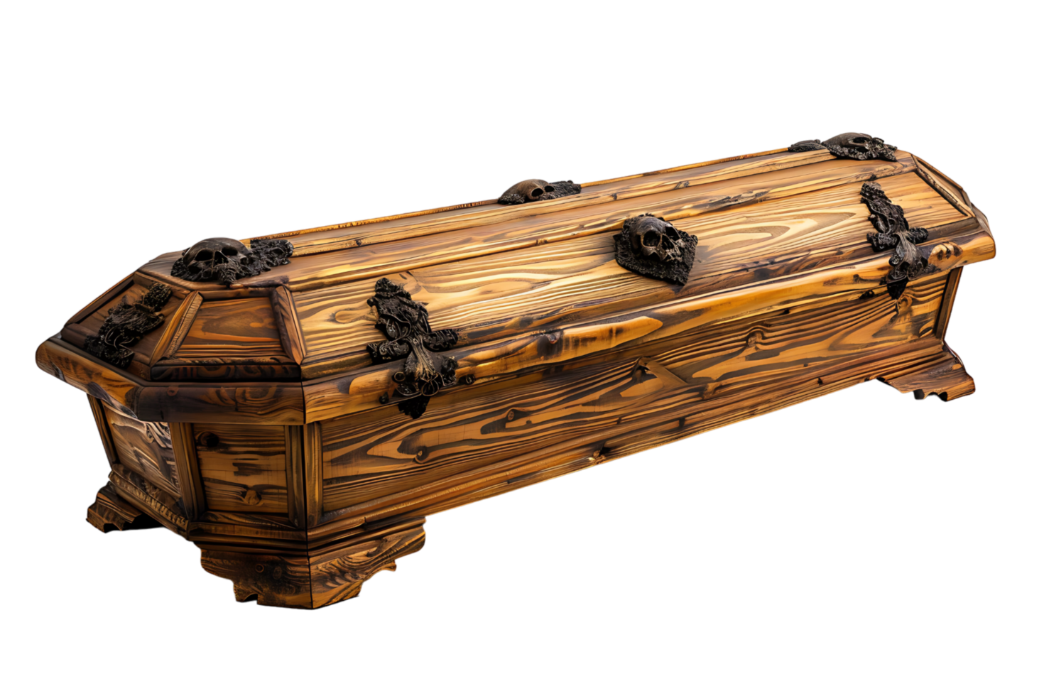 Opened wooden coffin on isolated transparent background png