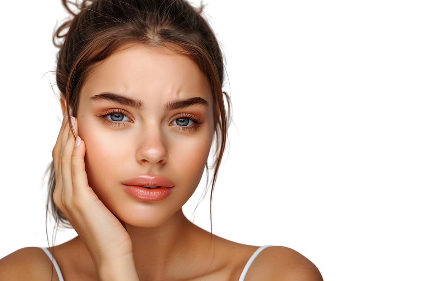 young male holding her cheek with hand, suffering from bad tooth ache on isolated transparent background png