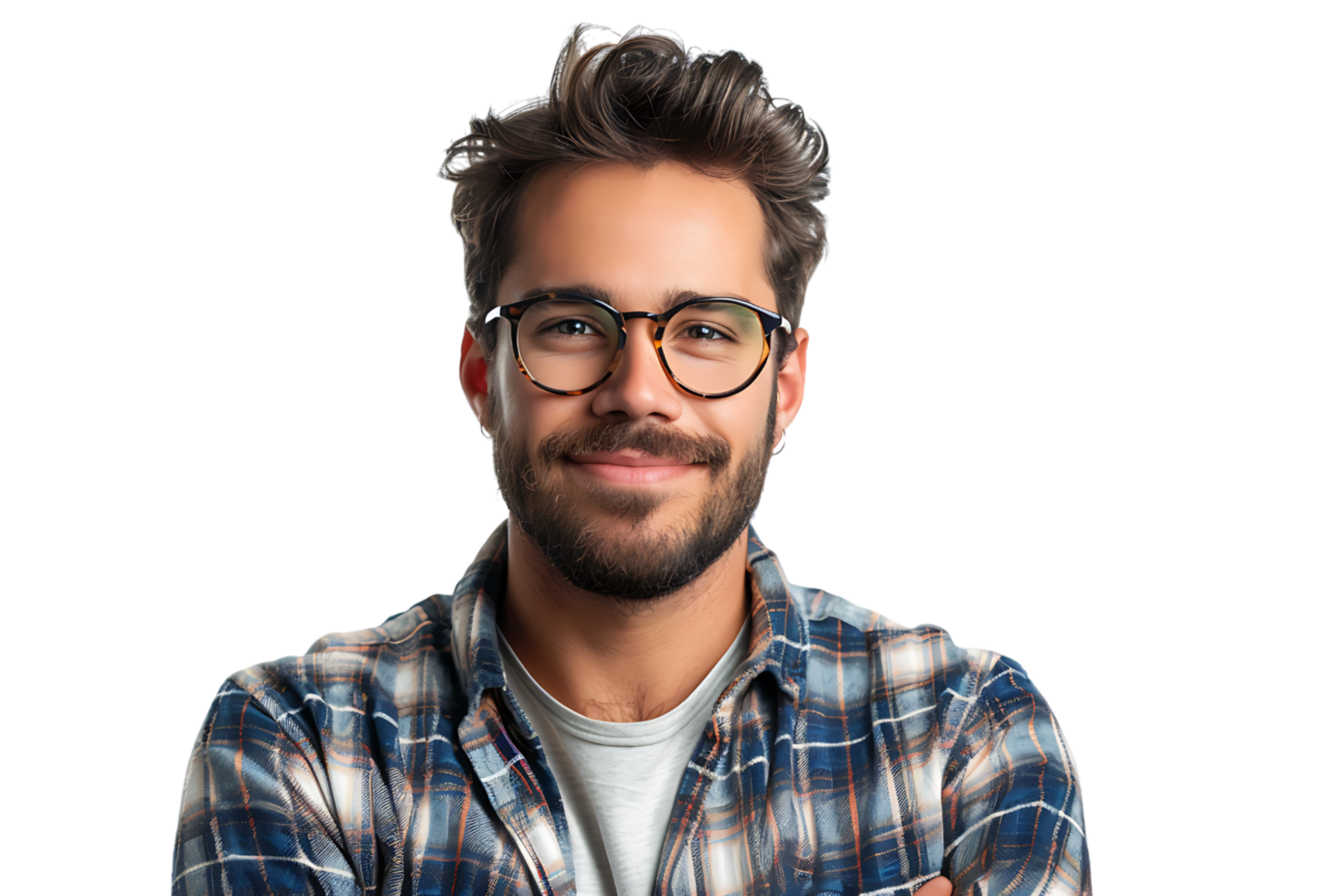 Portrait of happy man in stylish glasses on isolated transparent background png