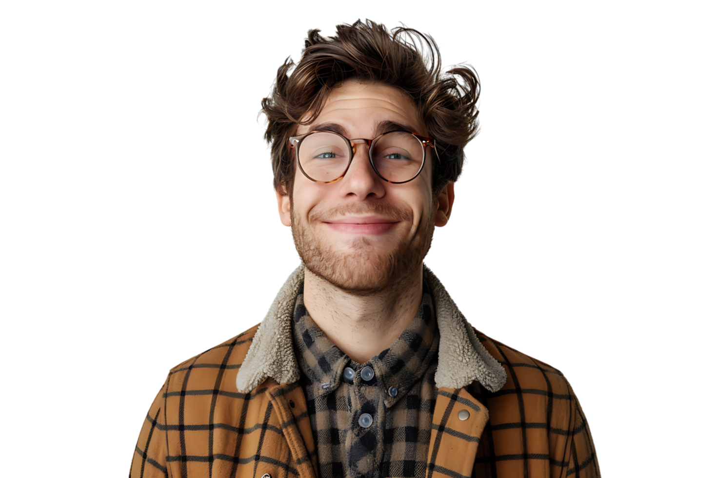 Portrait of happy man in stylish glasses on isolated transparent background png