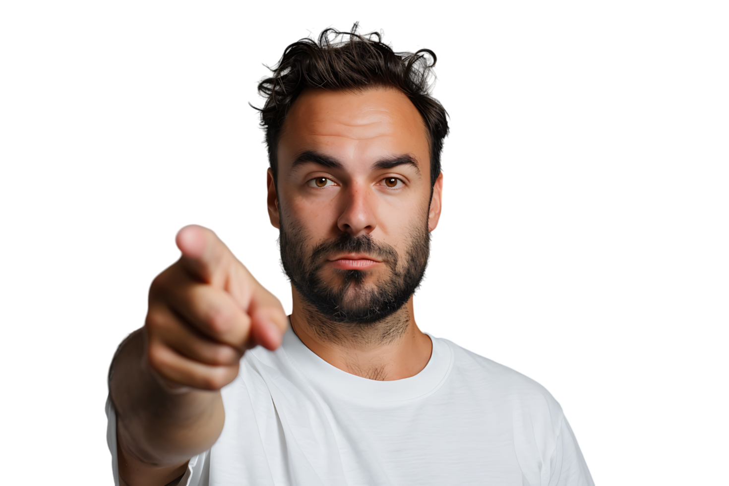 Portrait of man pointing at camera on isolated transparent background png