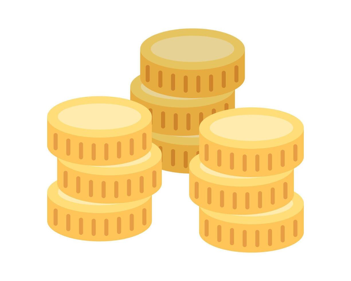 Isometric Stacks of gold coins. Treasure. Cash, Money and Wealth. Finance and economics. Monetization. Isolated on white background. Color image. illustration. vector