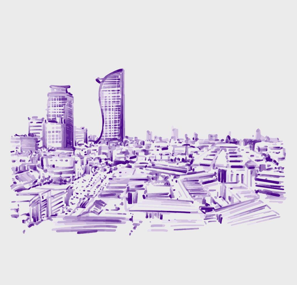 Drawing of Phnom Penh cityscape Cambodia in blue vector