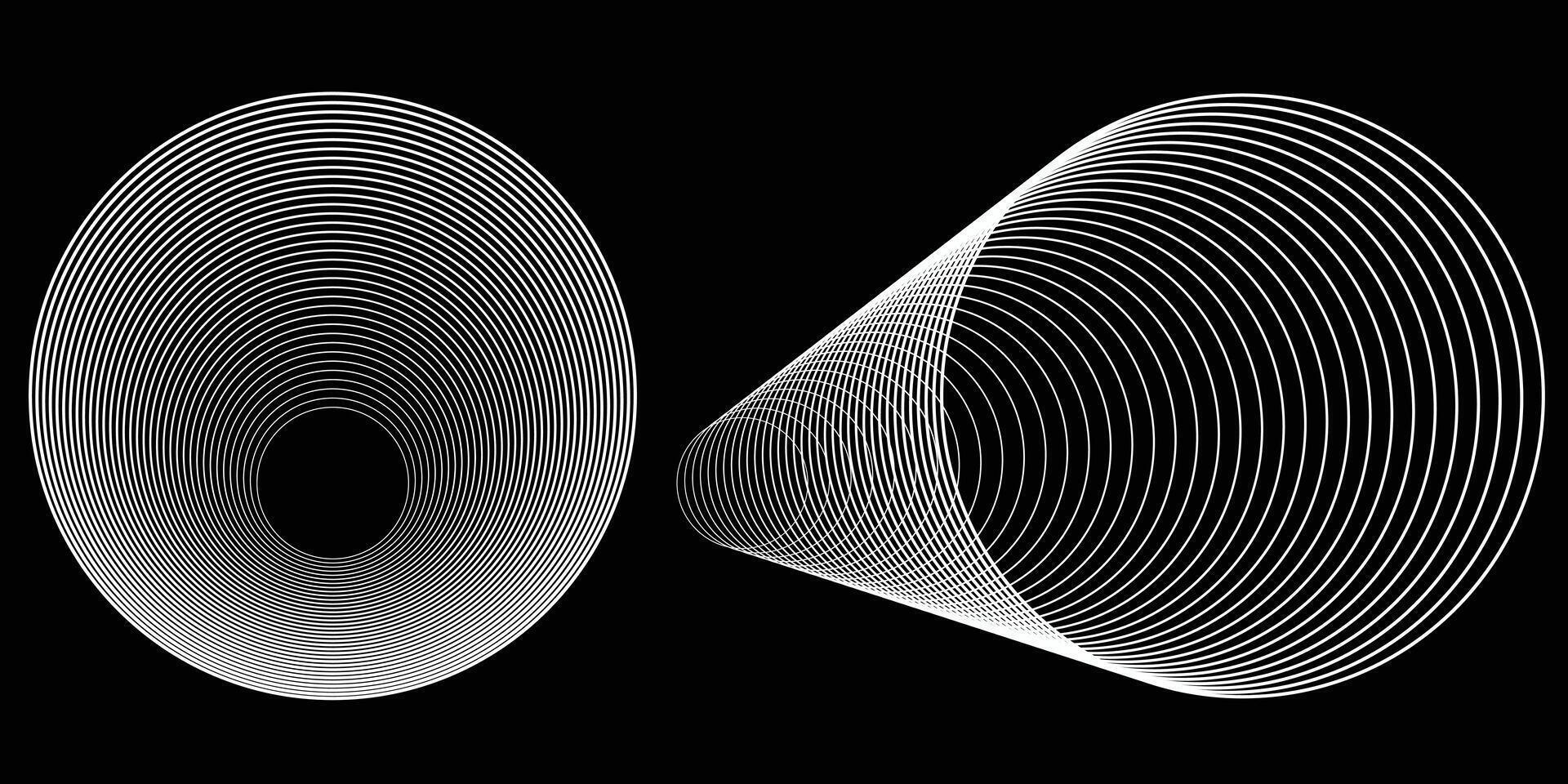line tunnel, thin line circle blend, white line isolated on dark background, design for backdrop, brochure, landing page, leaflet. vector