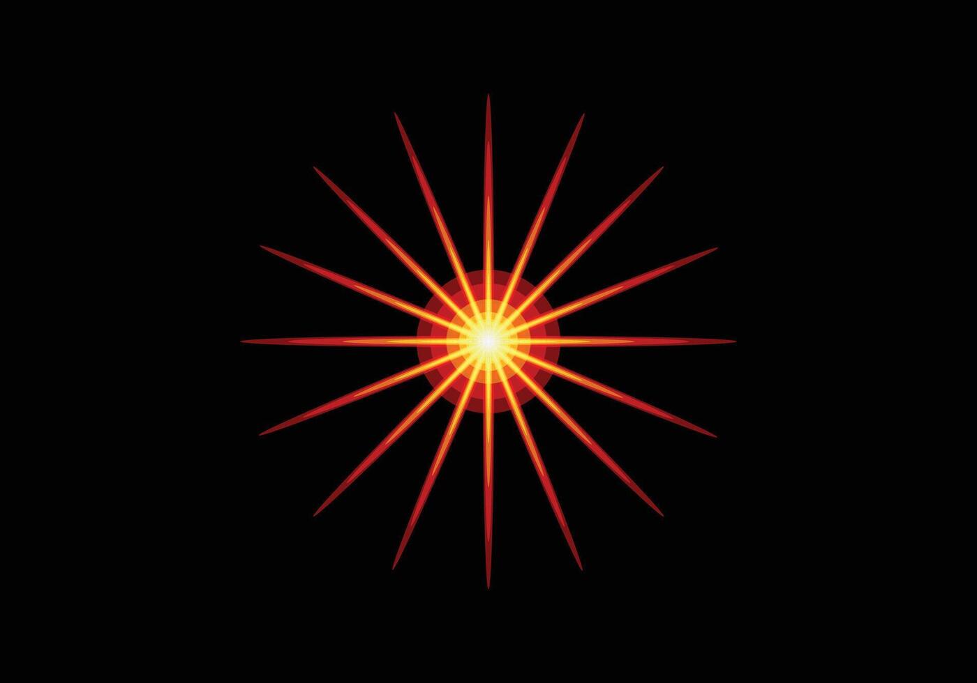 Sun ray sun burst in red yellow color on dark background. vector