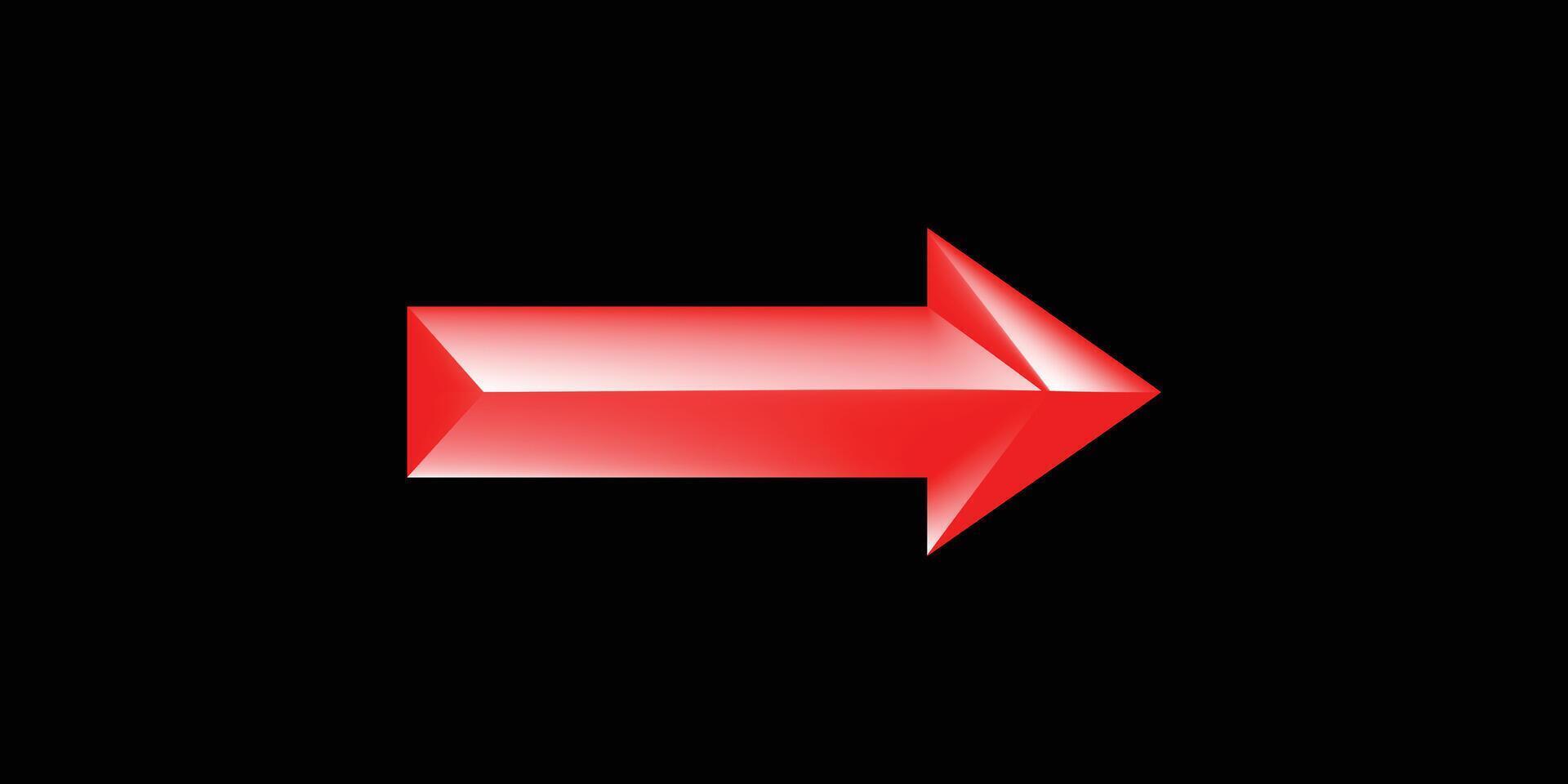 Red arrow isolated on a dark background.. Arrow direction pointer point to the right. vector