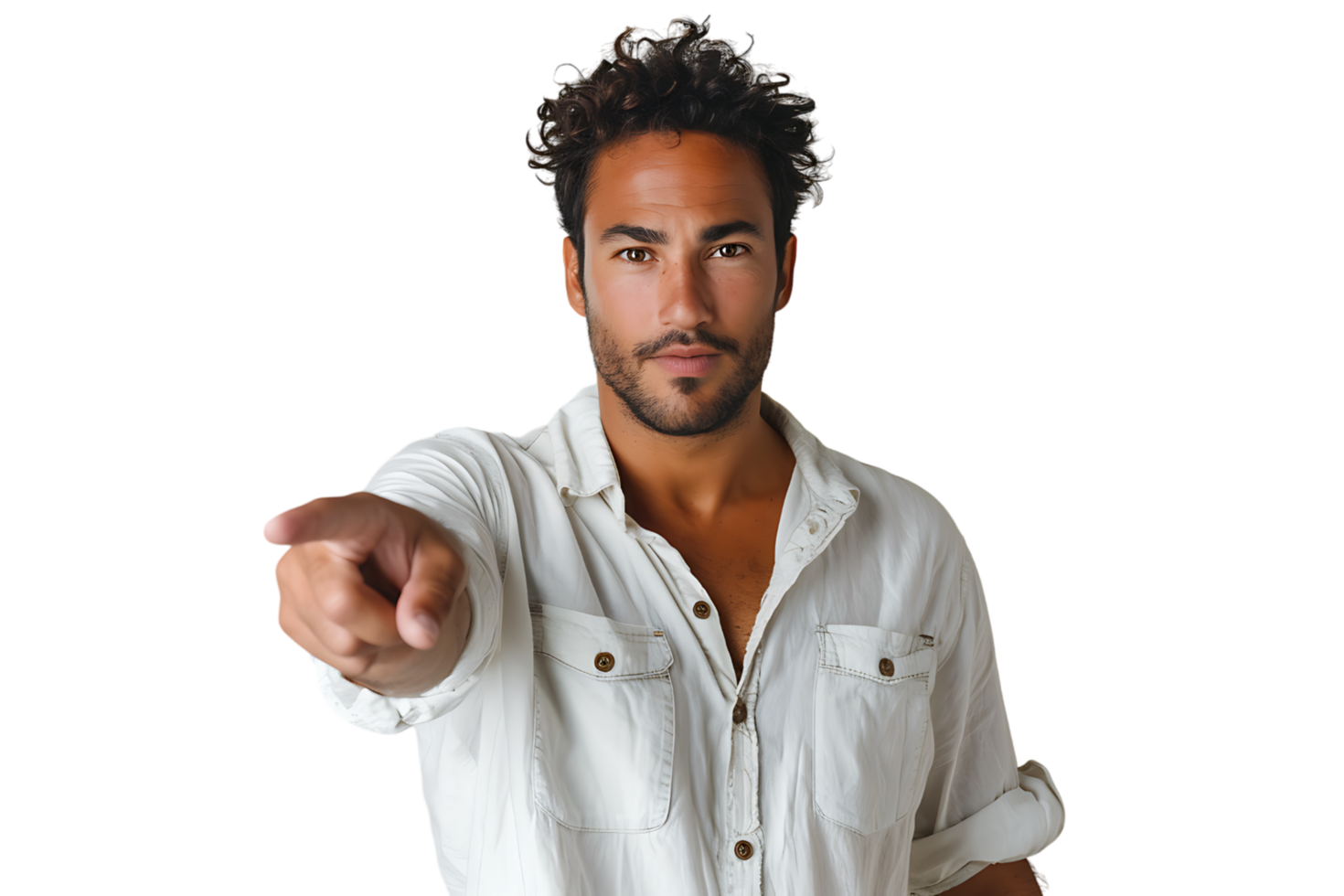 Portrait of man pointing at camera on isolated transparent background png