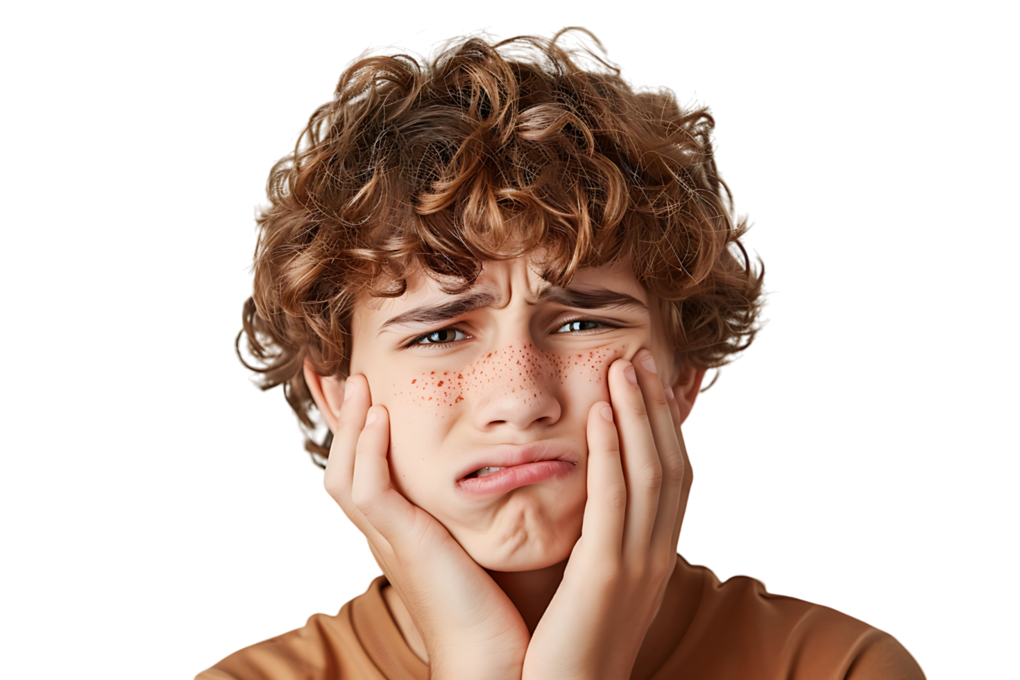 Jeune Masculin en portant sa joue avec main, Souffrance de mal dent mal sur isolé transparent Contexte png