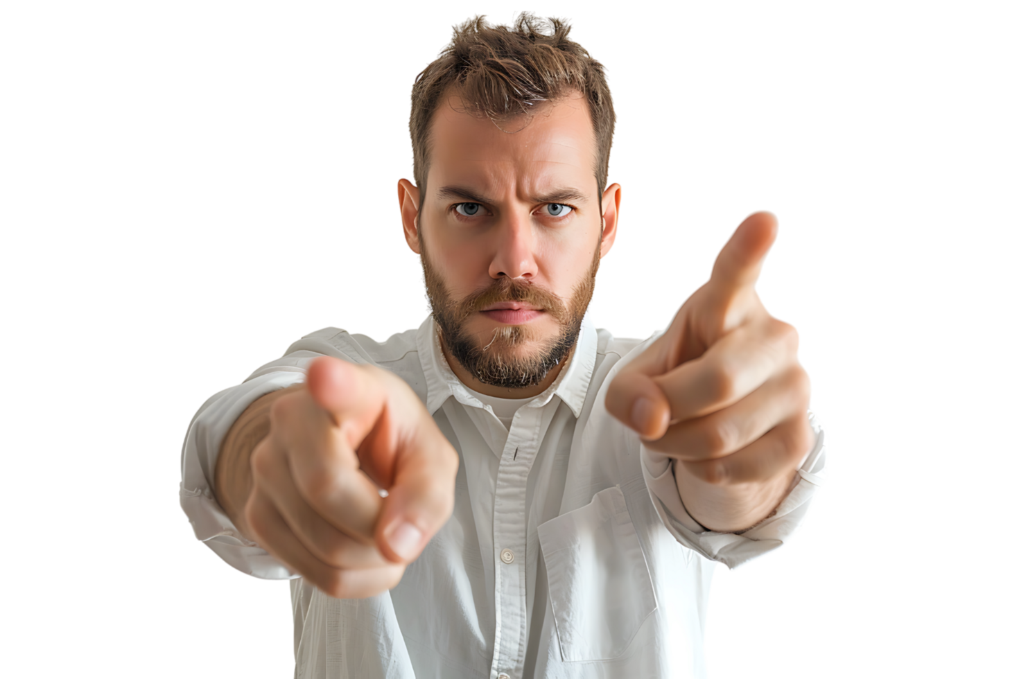 Portrait of man pointing at camera on isolated transparent background png