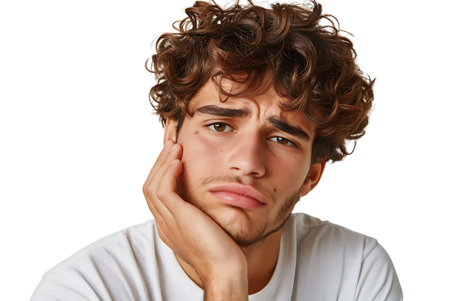 young male holding her cheek with hand, suffering from bad tooth ache on isolated transparent background png