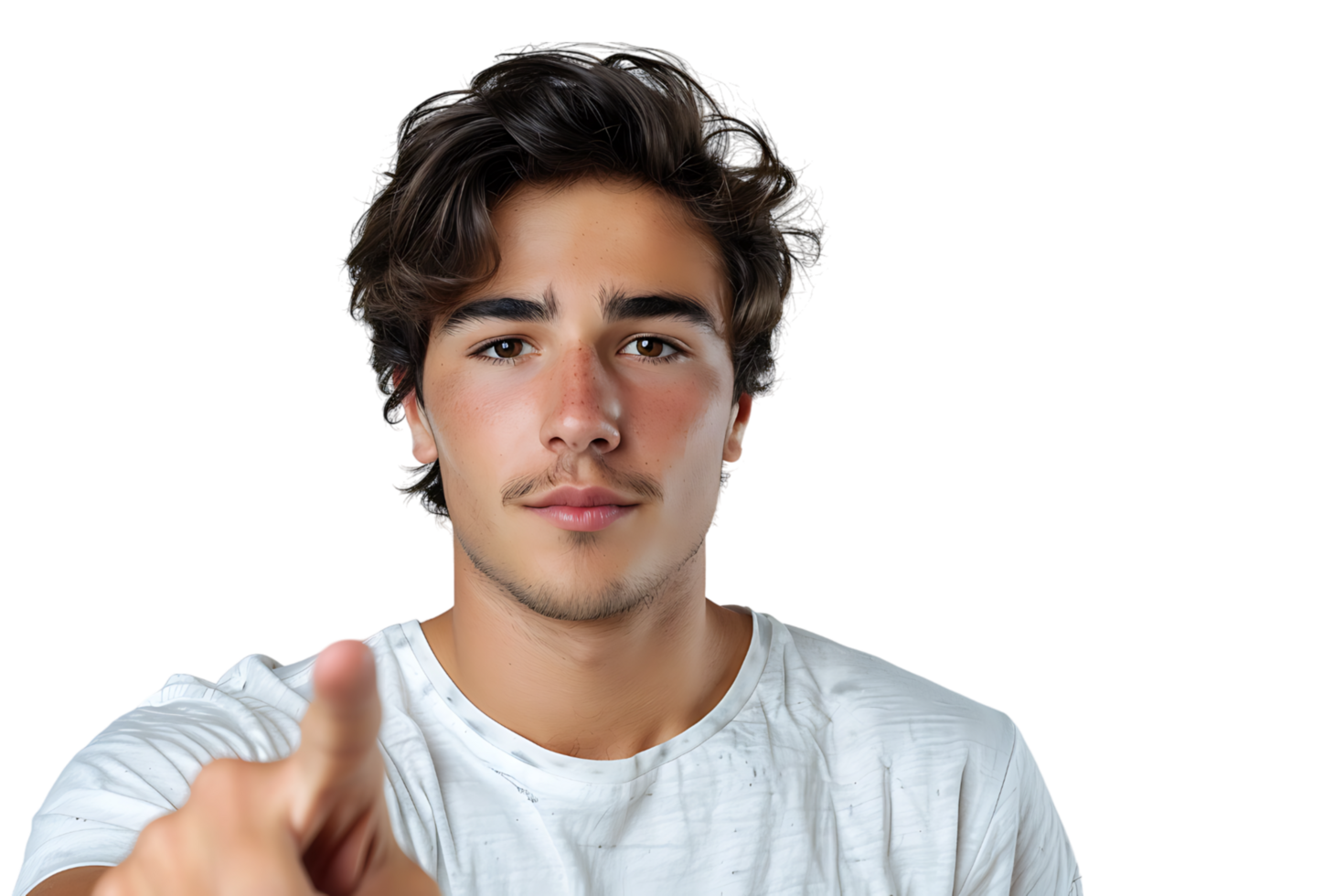 Portrait of man pointing at camera on isolated transparent background png