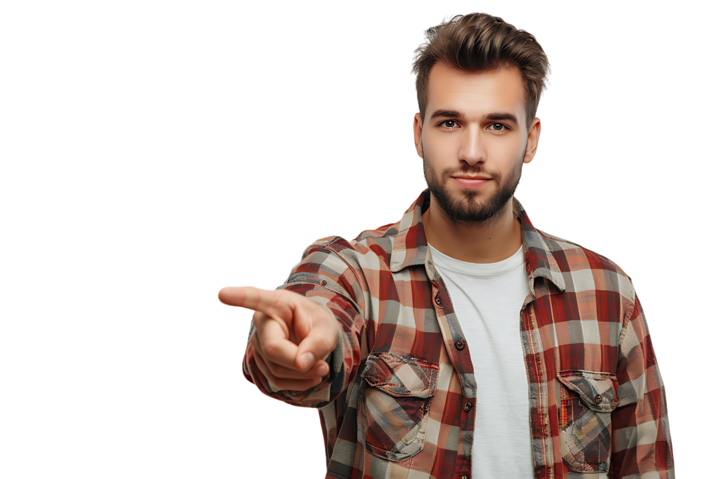 Portrait of man pointing at camera on isolated transparent background png